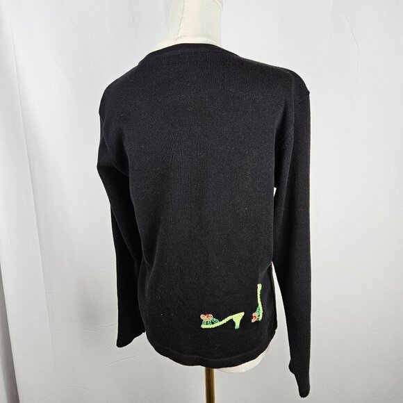 Talbots Petites Small Black Cardigan Beaded Embroidered Sandal Beach Vintage - Picture 4 of 14